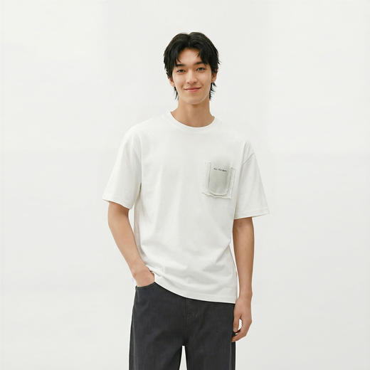 森马短袖T恤男夏季做旧喷绘针织衫时尚假口袋上衣宽松圆领套头服 商品图2