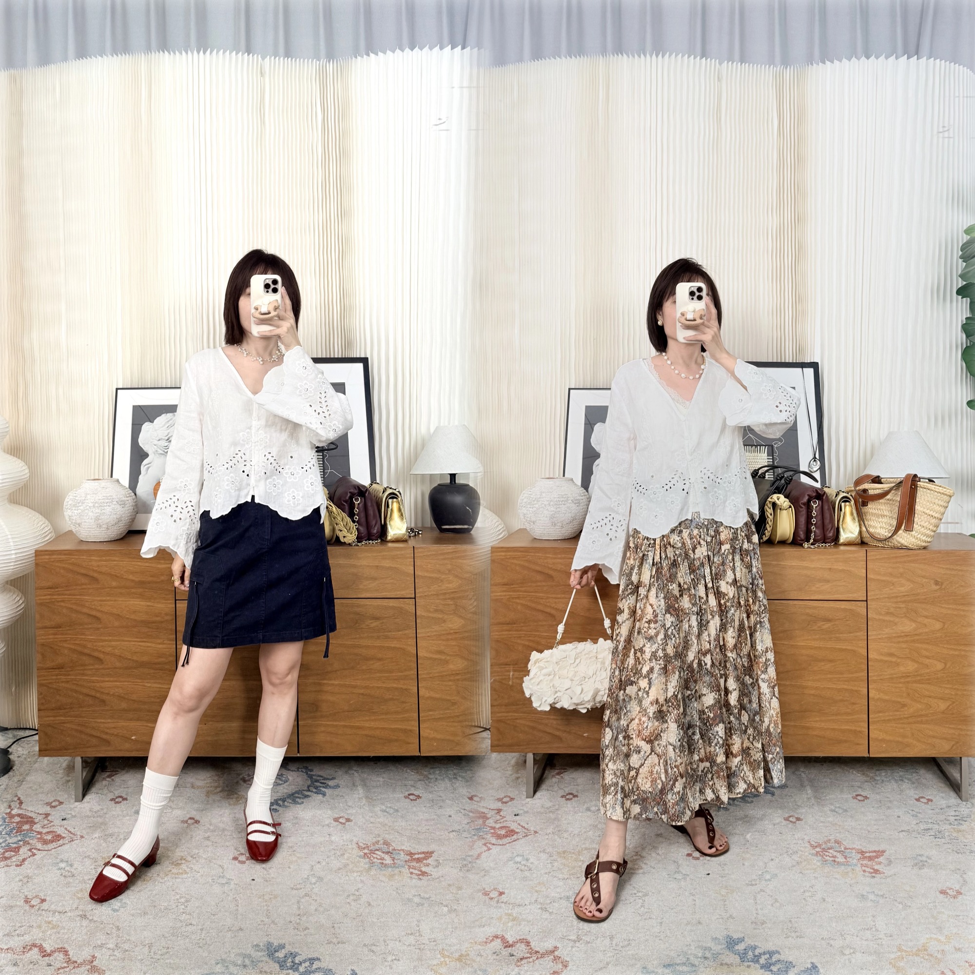 售罄不补｜摩纳哥之旅100天然亚麻V领法式长袖小衫 镂空刺绣重磅工艺 南法氛围感