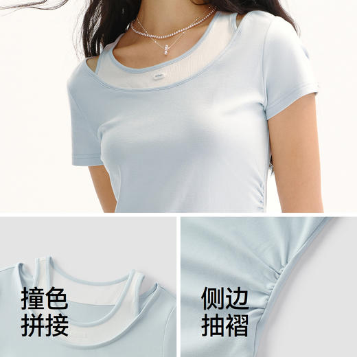 商场同款|森马短袖T恤女夏季短款修身假两件2026新款百搭显瘦上衣 商品图3