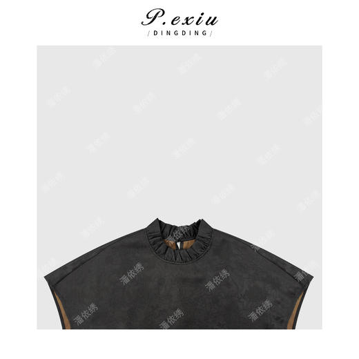 PanYiXiu/潘依绣【绮夜】100%桑蚕丝素绉缎香云纱暗纹遂褶无袖上衣AB26155 商品图2