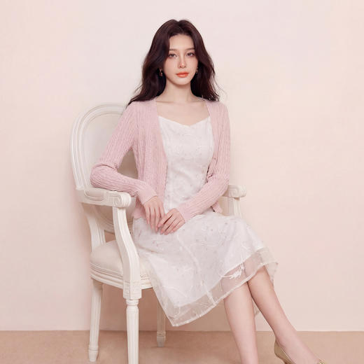 奢姿大码女装2026夏季胖妹妹针织开衫温柔粉蕾丝吊带裙套装两件套9962960029AB 商品图2