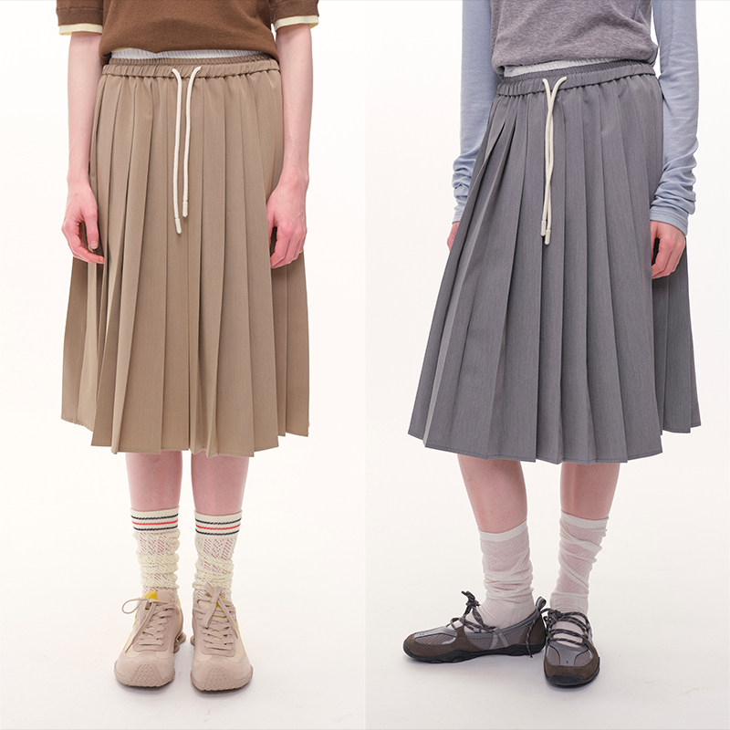 UMILAB｜万搭王*高智感 四面弹k皱TR面料 撞色松紧腰百褶裙D859V