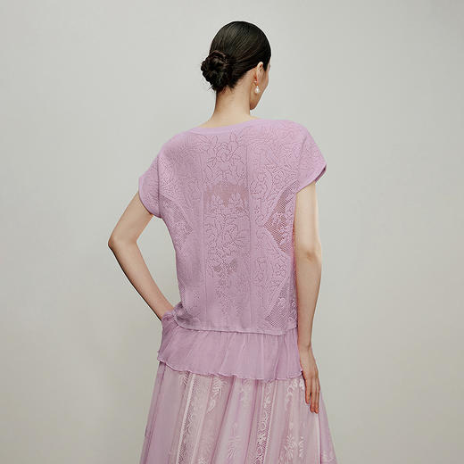 【林栖设计小店】一帘幽梦|提花桑蚕丝荷叶边2026夏新款毛织上衣1962081 商品图6