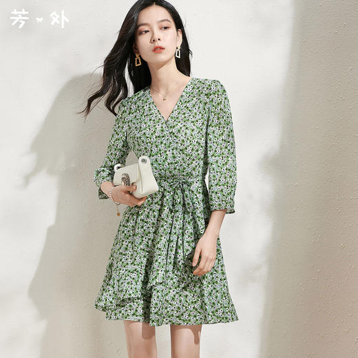 剩S/M/L/XL 芳外新款法式收腰小个子雪纺碎花连衣裙女8T22AL0240 商品图0