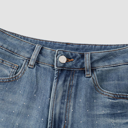 商场同款|森马牛仔裤女夏烫钻渐变宽松2026新款个性设计感喇叭裤 商品图3