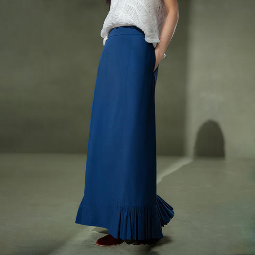 【林栖设计小店】植物染色|手工晴蓝丝棉密褶显瘦2026夏新款花蕾半身裙1962021 商品图0