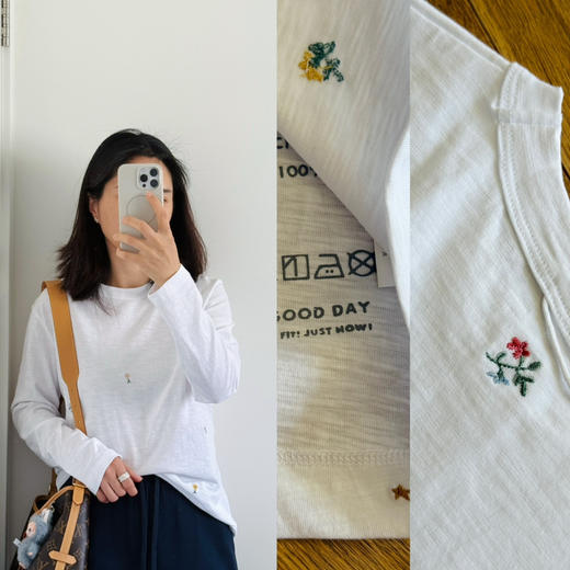 45-R新日系小花刺绣--竹节棉长袖T恤【包邮+三天无理由退换】 商品图0