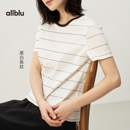 【夏Vol.1】allblu女装“记忆里的温润棉布”26春夏【生棉】女士条纹短袖T恤ZY 商品图3