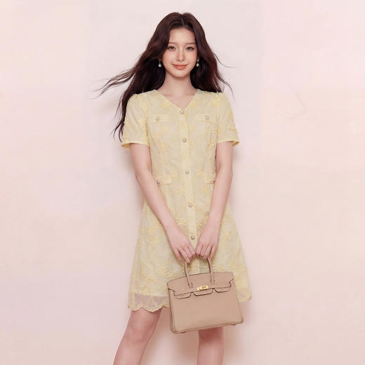 奢姿大码女装2026夏季立体花刺绣连衣裙胖妹妹温柔风V领茶歇裙9962860002 商品图4