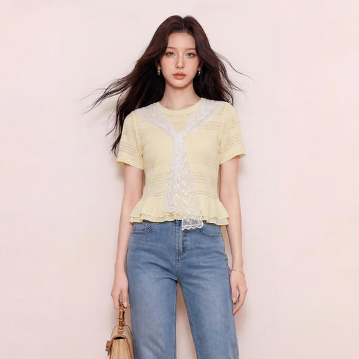 奢姿大码女装2026夏季时尚肌理圆领针织衫胖妹妹气质清新休闲上衣9962260067 商品图1