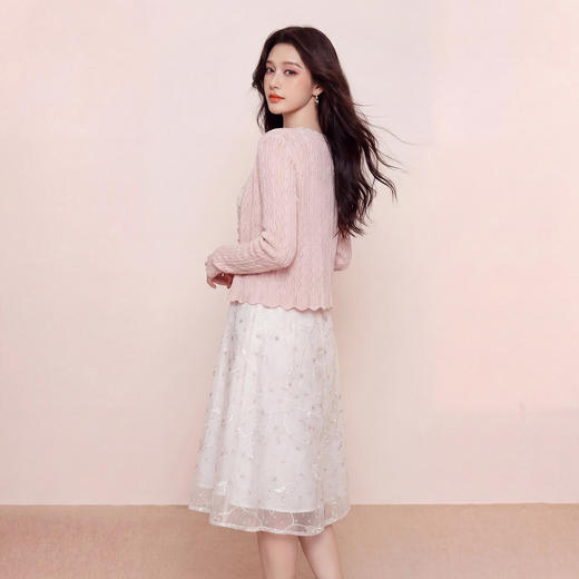 奢姿大码女装2026夏季胖妹妹针织开衫温柔粉蕾丝吊带裙套装两件套9962960029AB 商品图3
