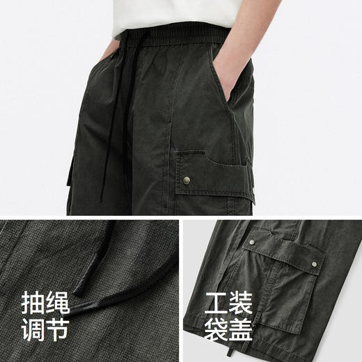 森马休闲裤男夏季皱感肌理感短裤oversize做旧水洗松紧腰头裤子 商品图3