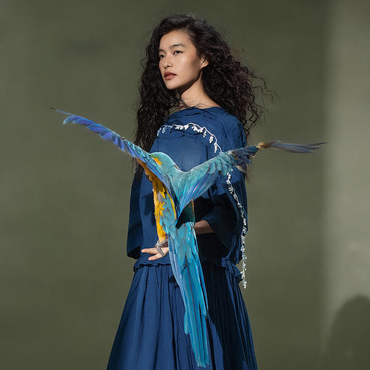 【林栖设计小店】植物染色|手工植物蓝婴儿棉渐变雨滴2026夏新款优雅衬衣1962043 商品图8