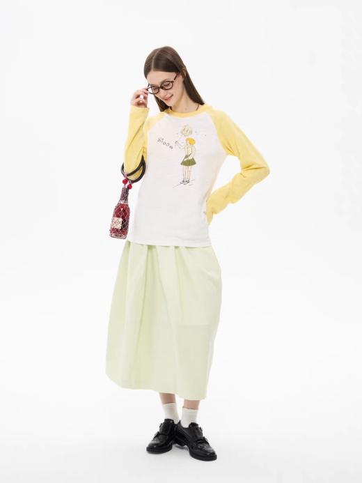 heris/H61113/春日蒲公英印花轻薄竹节松弛长袖T 商品图2