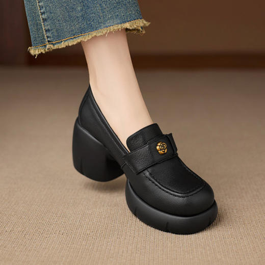 【预售5天】圆头玛丽珍鞋女真皮一脚蹬，羊皮粗跟时尚浅口单鞋NWS1&N9889 商品图3