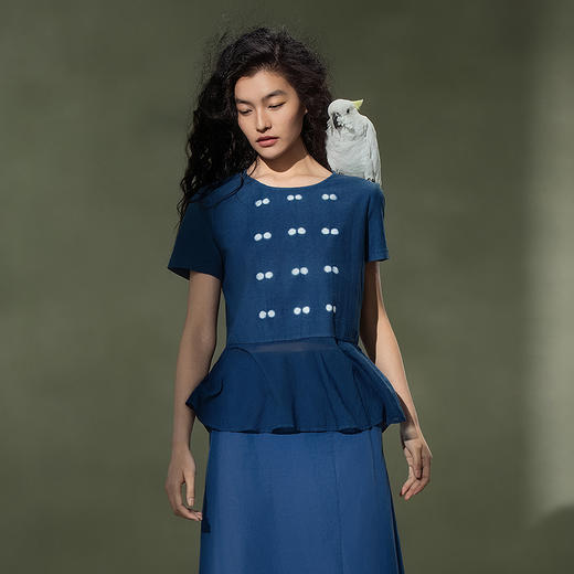 【林栖设计小店】植物染色|手工植物蓝萤虫绞婴儿棉荷叶边2026夏新款T恤1962022 商品图9