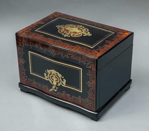 独角鹿西洋古董1850-1870年代法国拿破仑三世时期出品黄铜精雕嵌实木多层雪茄盒 商品图3