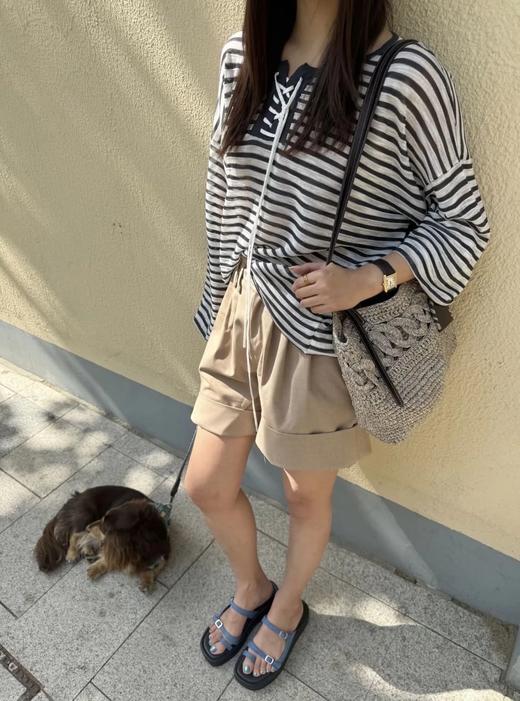 【蚕丝羊毛绑带罗马领条纹上衣】春夏可当防晒软糯亲肤，度假通勤都能穿WD 商品图5