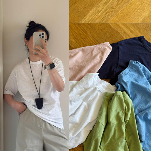 R45-水洗竹节棉短袖纯色松身T恤【包邮+三天无理由退换】 商品图0