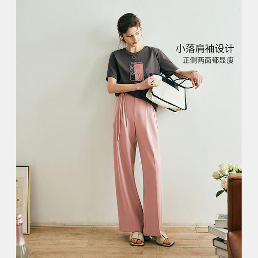 欧芮儿2026年新款夏季圆领灰色精美珠片绣设计休闲宽松短袖T恤女 商品图1