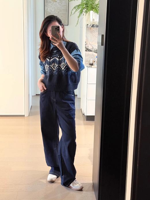 【蓝染棒针民族风提花毛织背心】正面蓝白提花，像把水墨画穿在身上！背面阿兰绞花！有温暖的手工感WD 商品图6