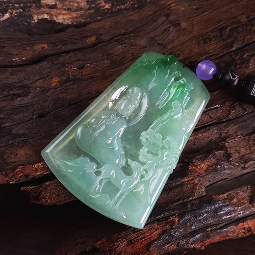 【天然正品】A货翡翠天然精品无纹裂冰种飘阳绿观音无事牌翡翠（吉祥、如意）吊坠项链70.7*48.5*6.0MM（皆取最大值）060326NJS13 商品图5