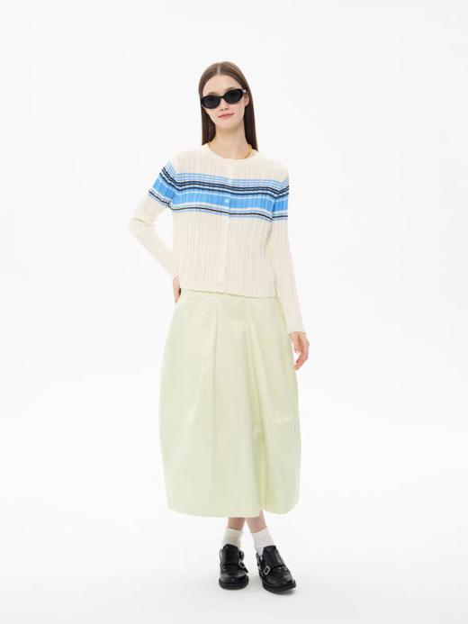 heris/H61101/“航海假日”海军蓝条纹 坑条提花显瘦羊毛针织开衫 商品图2