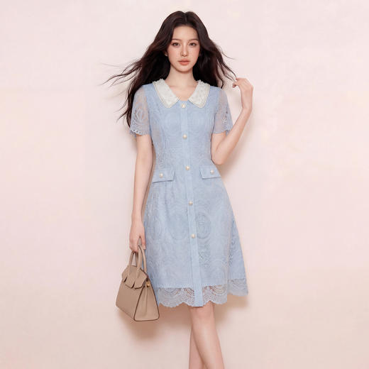 奢姿大码女装2026夏季胖妹妹时尚蕾丝珍珠领连衣裙气质显瘦长裙9962894509 商品图4