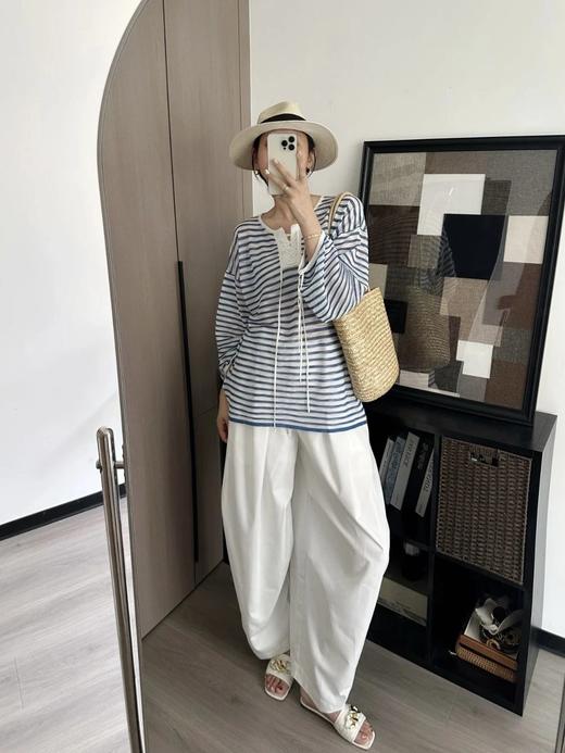 【蚕丝羊毛绑带罗马领条纹上衣】春夏可当防晒软糯亲肤，度假通勤都能穿WD 商品图9