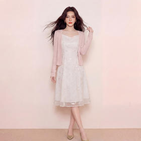 奢姿大码女装2026夏季胖妹妹针织开衫温柔粉蕾丝吊带裙套装两件套9962960029AB