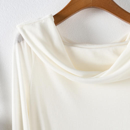 剩S/M/L/XL 米思阳新款气质荡领露肩款薄款T恤洋气纯色打底衫女8T24AT0024 商品图4