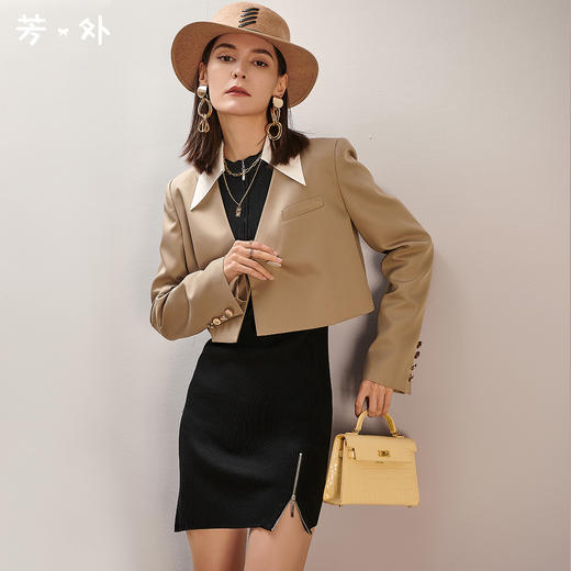 剩L/XL 芳外新款短款小个子外套新款拼色翻领单西式外套8T21AW0365 商品图0