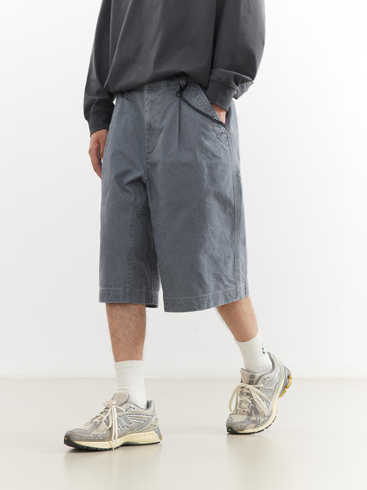 吃茶去chichaqu26春夏全棉重磅洗水做旧七分短裤复古工装街头男女 商品图1