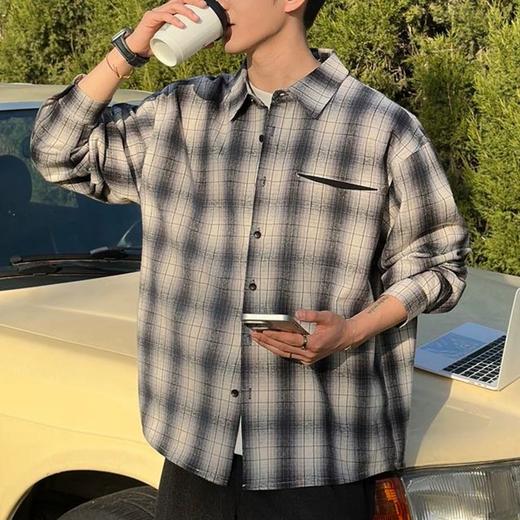 写素 复古拼色格子衬衣 商品图0