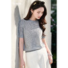 米思阳2026春季新品简约灰色短袖针织衫宽松舒适亮片上衣女1087 商品缩略图0