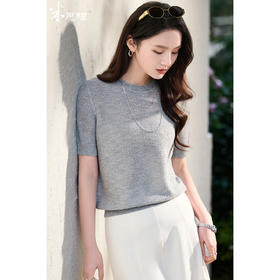 米思阳2026春季新品简约灰色短袖针织衫宽松舒适亮片上衣女1087