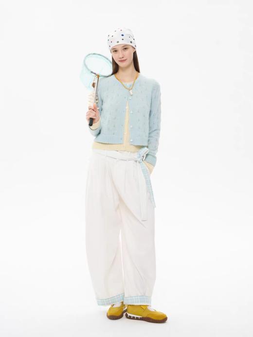 heris/H61119/格纹拼接翻边 腰带打褶西裤 商品图3