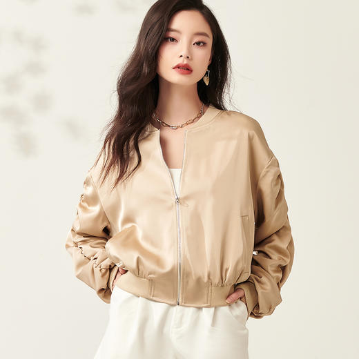 芳外新款休闲夹克时尚抽褶休闲短外套女8T23AW0105 商品图2