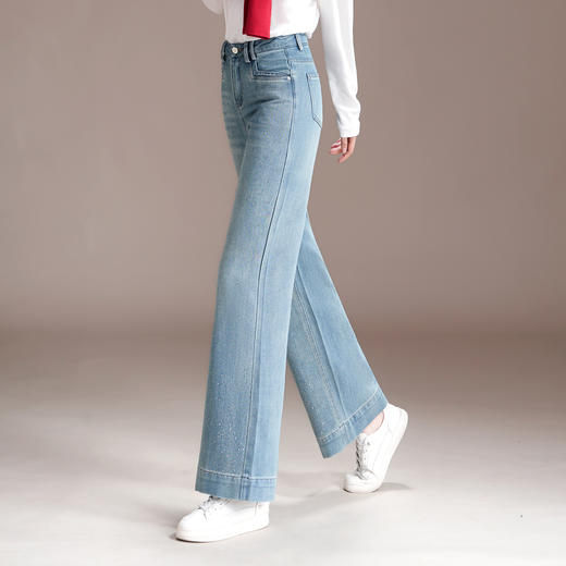 烫钻阔腿裤高腰牛仔裤，直筒休闲裤女装长裤MYX-KDFY-F2008-1-Y 商品图1