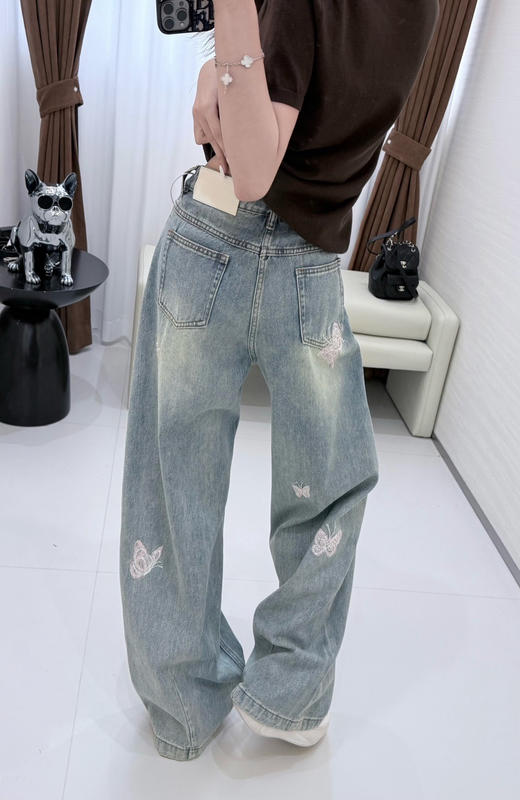 311-3 一步到位底裤价 超吸睛 ann蝴蝶刺绣 阔腿牛仔裤 炒鸡时髦 商品图13