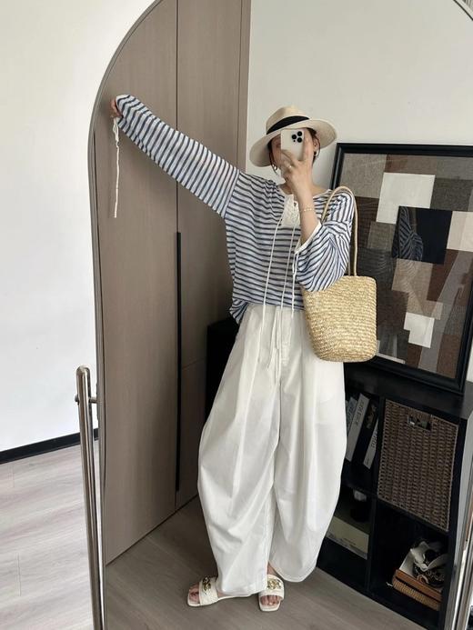 【蚕丝羊毛绑带罗马领条纹上衣】春夏可当防晒软糯亲肤，度假通勤都能穿WD 商品图7