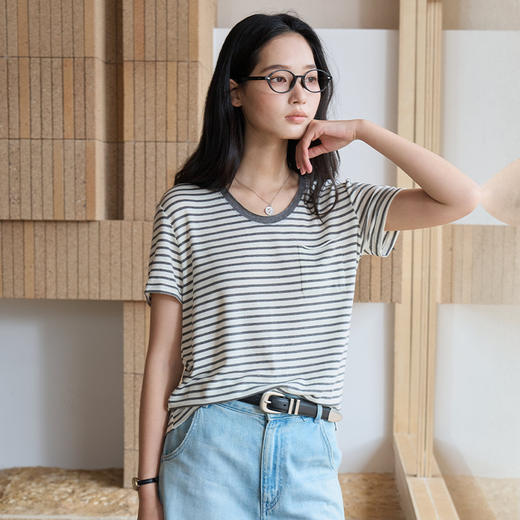 （合作款）【2026夏季新品】醋酸亚麻 · 口袋短袖 圆领天丝莱赛尔T恤yc0409006 商品图0
