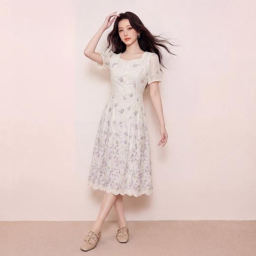 奢姿大码女装2026夏季胖妹妹轻奢优雅连衣裙气质碎花方领A字裙9962860085 商品图2