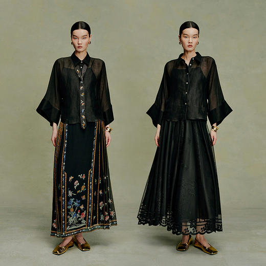 【林栖设计小店】月夜清影|黑色丝麻五瓣梅宽松2026夏新款翻领衬衣1962027 商品图4