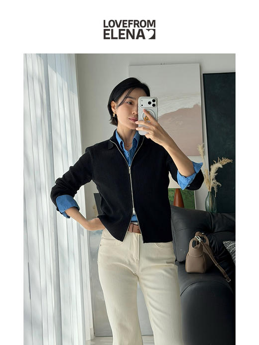 「Elena春日上新」羊毛混纺 简约百搭款 Polo领拉链开衫 商品图2