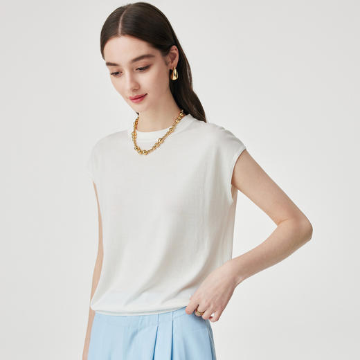 PALUOPO/PL春夏圆领舒适减龄针织短袖小个子百搭T恤女ES250953M 商品图8