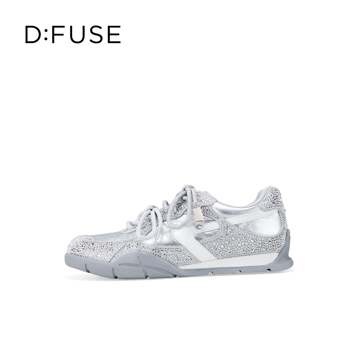 Dfuse迪芙斯2026春季新款皱纹牛皮拼钻双鞋带潮酷运动鞋德训鞋