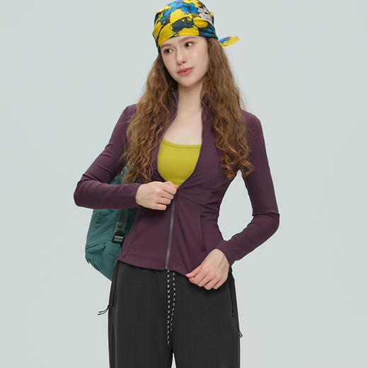 唤醒身心~显瘦有曲线！立领拉链速干修身运动长袖瑜伽上衣运动服外套跑步健身服 商品图1