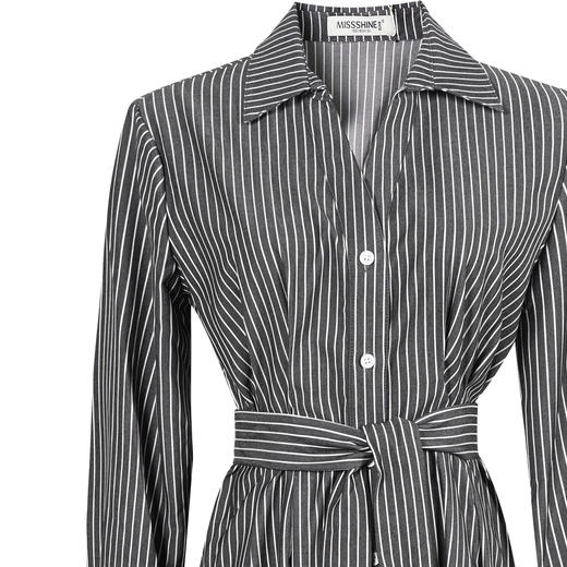 剩M 米思阳2025秋季新款polo领条纹收腰显瘦中长款A字连衣裙0343 商品图3