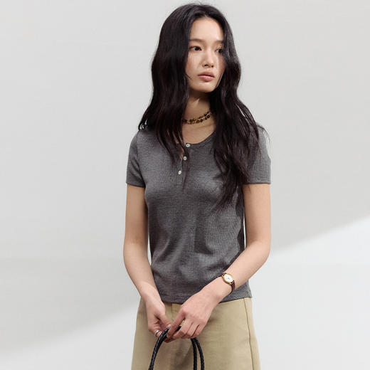 【2026夏季新品】螺纹亚麻・短袖 天丝醋酸亚麻T恤 春夏莱赛尔针织打底衫基础款内搭修身上衣 商品图0